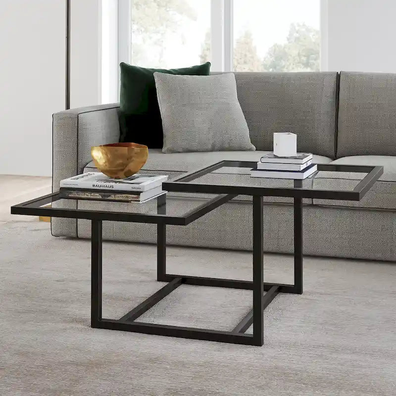Table basse à deux niveaux avec plateaux en verre trempé