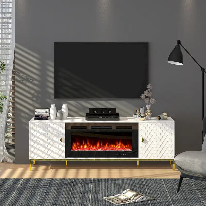 70 Wood Fireplace TV Stand with 36 Electric Fireplace