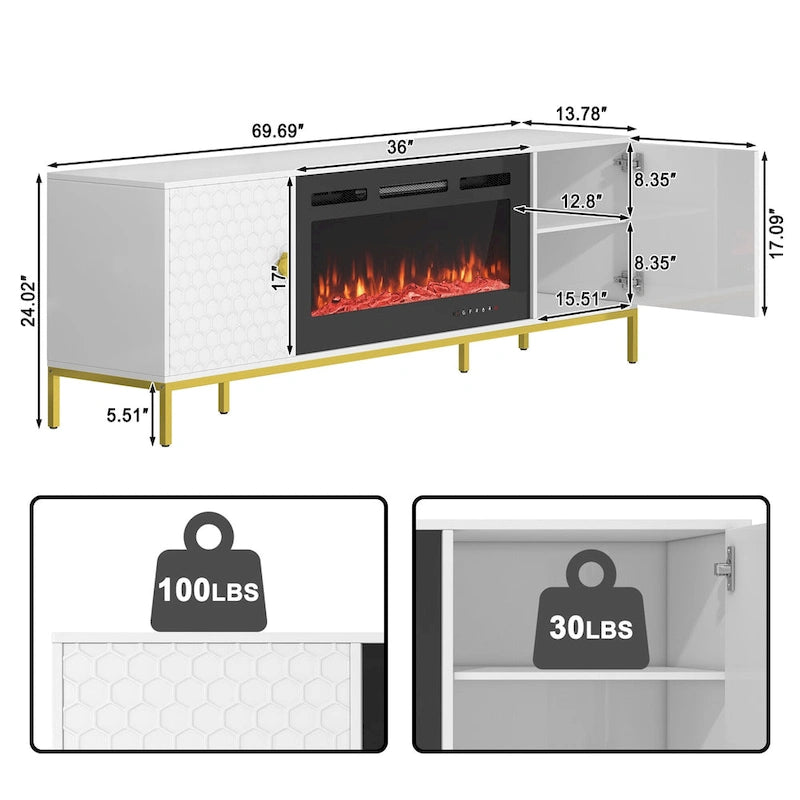 Meuble TV 70 po avec foyer électrique de 36 po