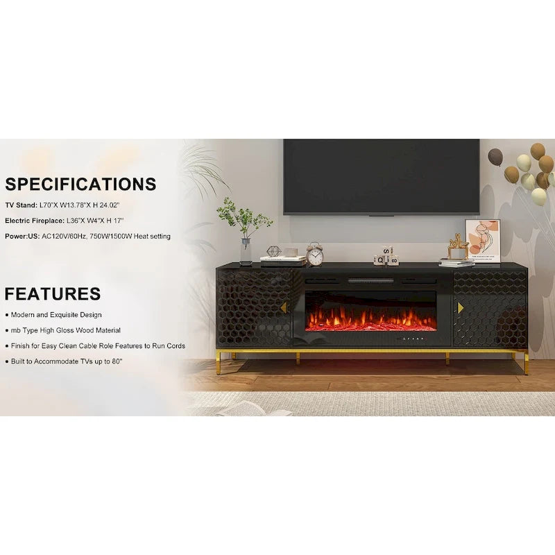 Meuble TV 70 po avec foyer électrique de 36 po