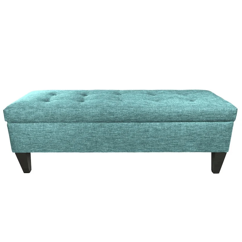 Banc de rangement long capitonné en tissu uni et bois