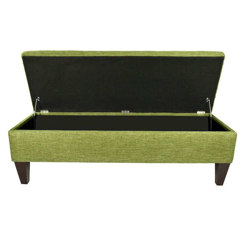 Banc de rangement long capitonné en tissu uni et bois