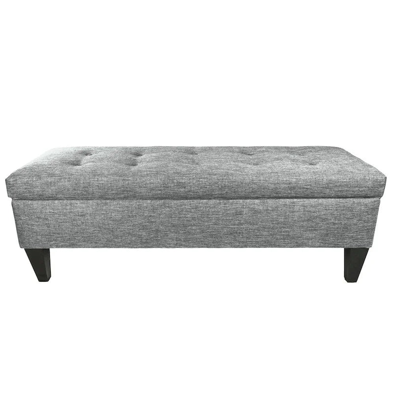 Banc de rangement long capitonné en tissu uni et bois