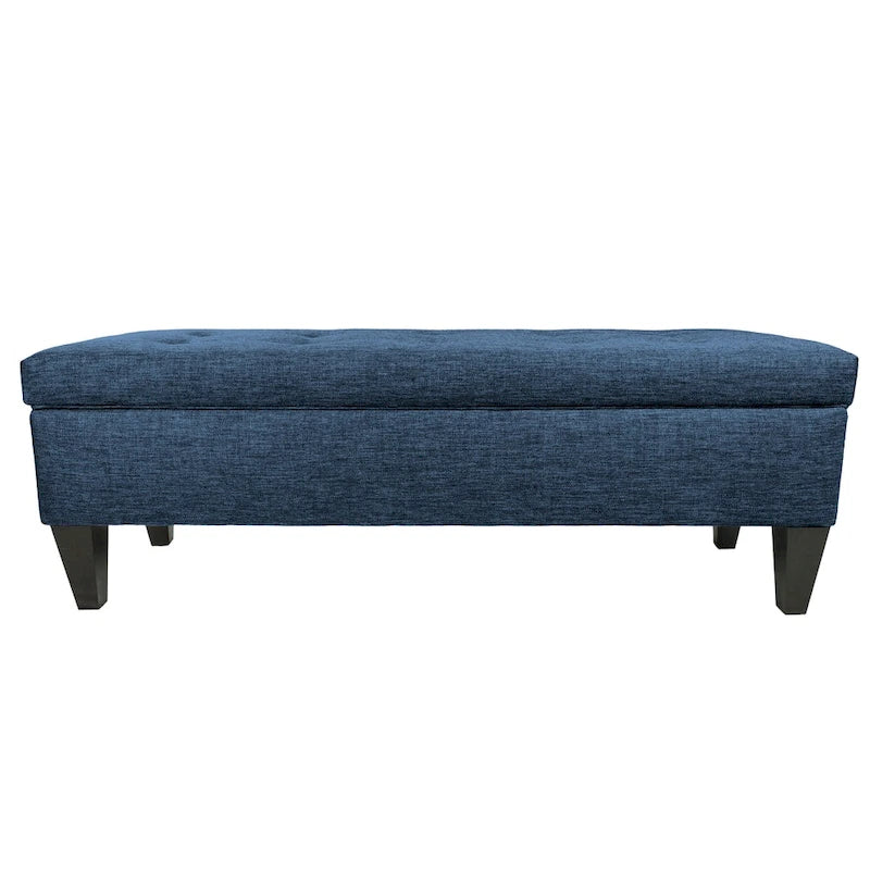 Banc de rangement long capitonné en tissu uni et bois