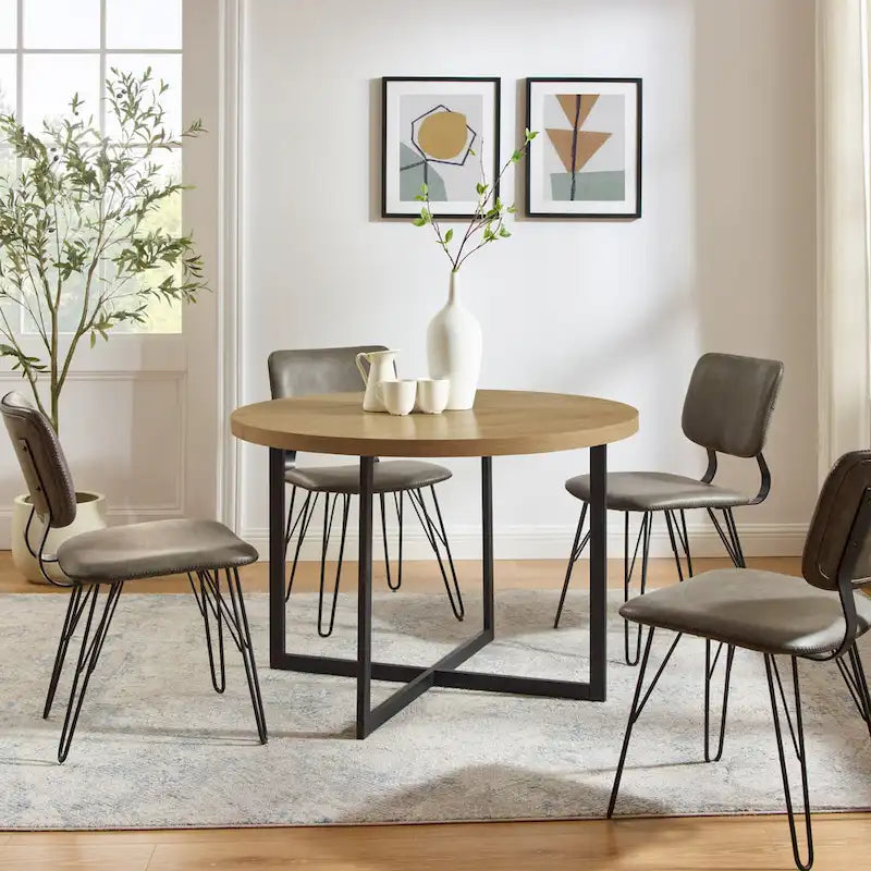 Table à manger ronde avec pieds en métal en X
