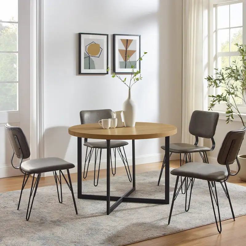 Table à manger ronde avec pieds en métal en X
