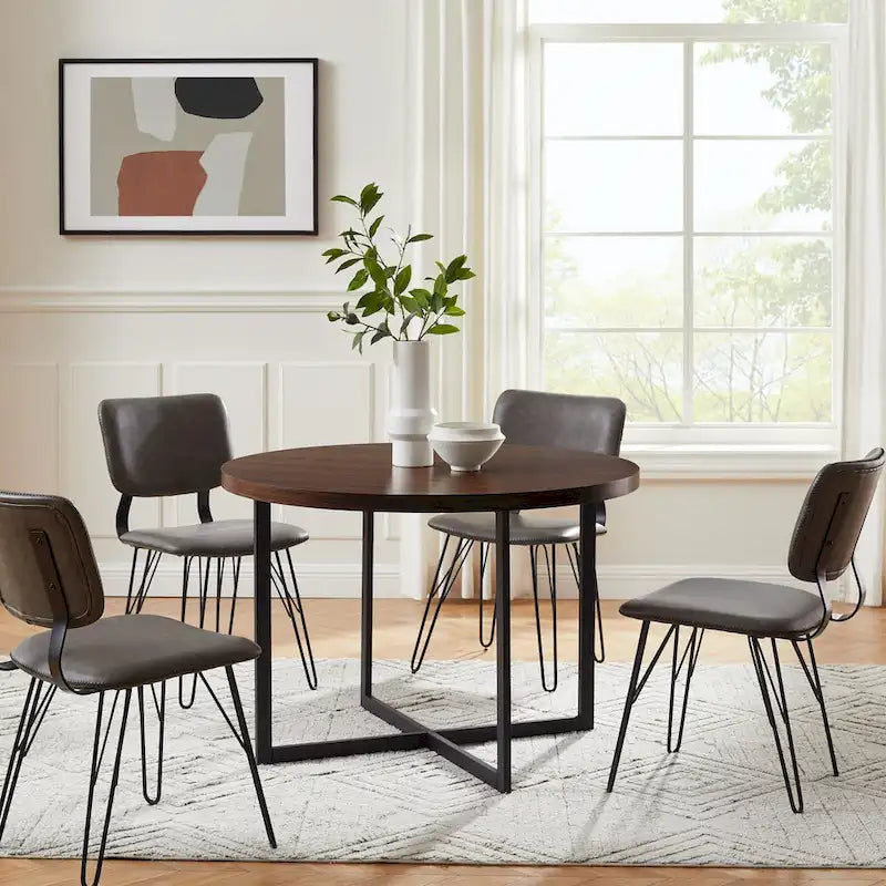 Table à manger ronde avec pieds en métal en X