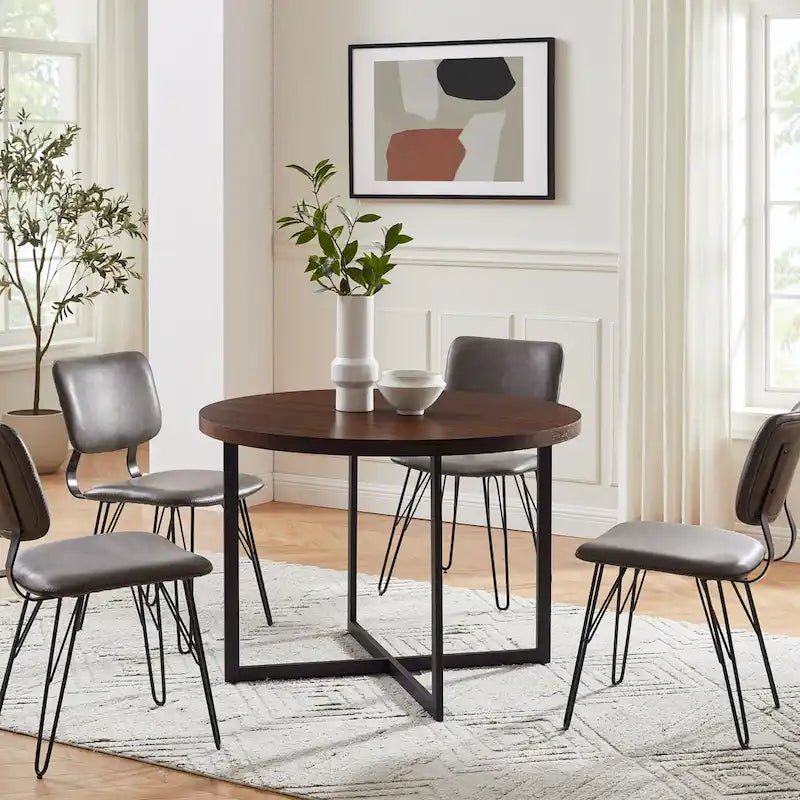 Table à manger ronde avec pieds en métal en X