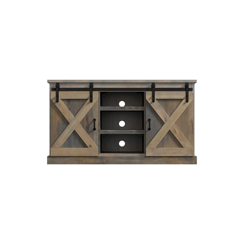 Meuble TV d'angle de style rustique de 56 po pour téléviseurs jusqu'à 60 po, aucun assemblage requis, fini bois de grange