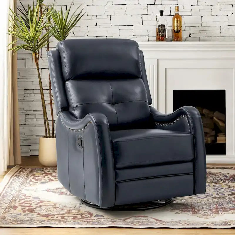 Fauteuil inclinable, pivotant et à bascule en cuir véritable avec clous décoratifs