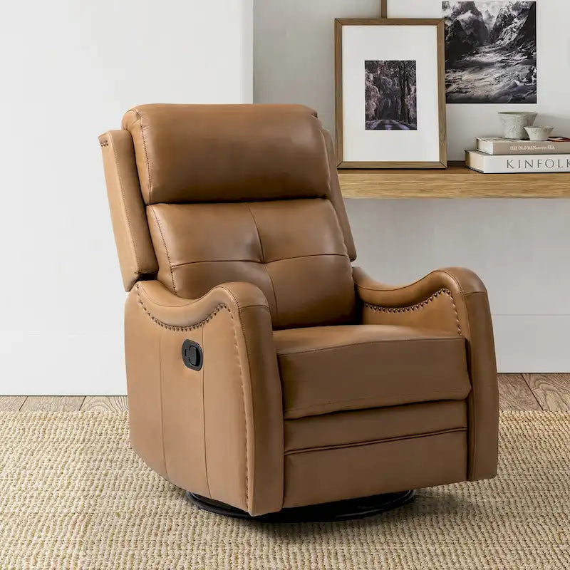 Fauteuil inclinable, pivotant et à bascule en cuir véritable avec clous décoratifs