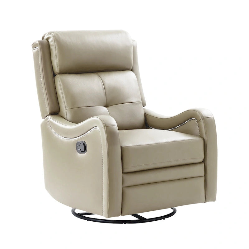 Fauteuil inclinable, pivotant et à bascule en cuir véritable avec clous décoratifs