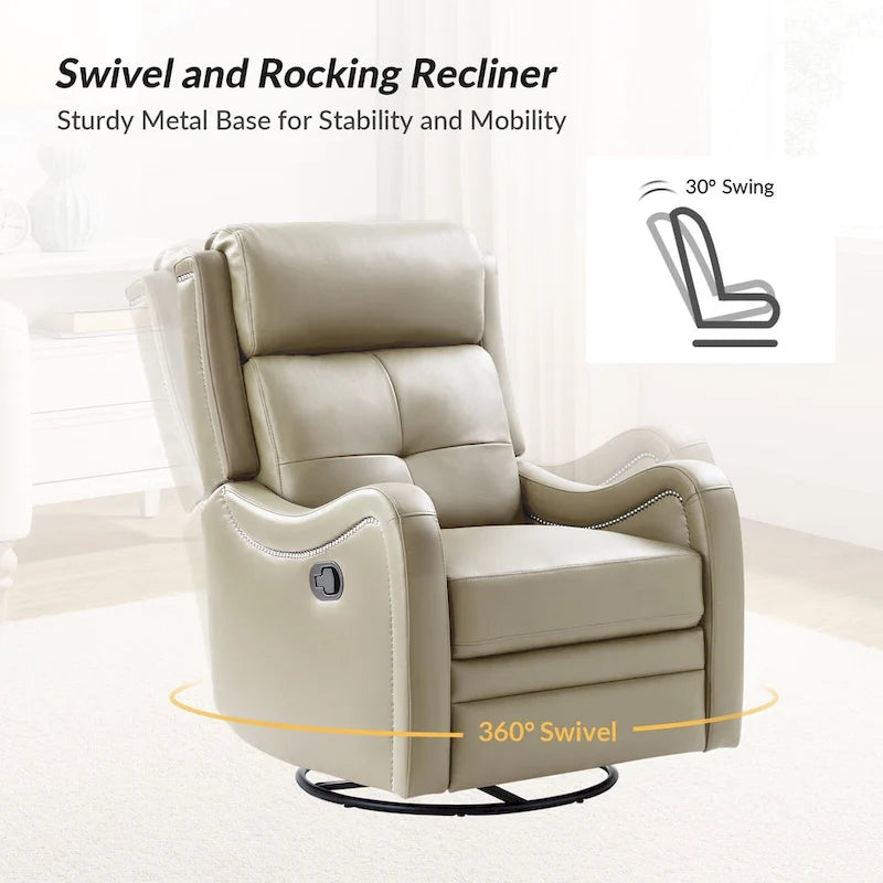 Fauteuil inclinable, pivotant et à bascule en cuir véritable avec clous décoratifs