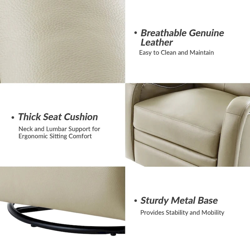 Fauteuil inclinable, pivotant et à bascule en cuir véritable avec clous décoratifs