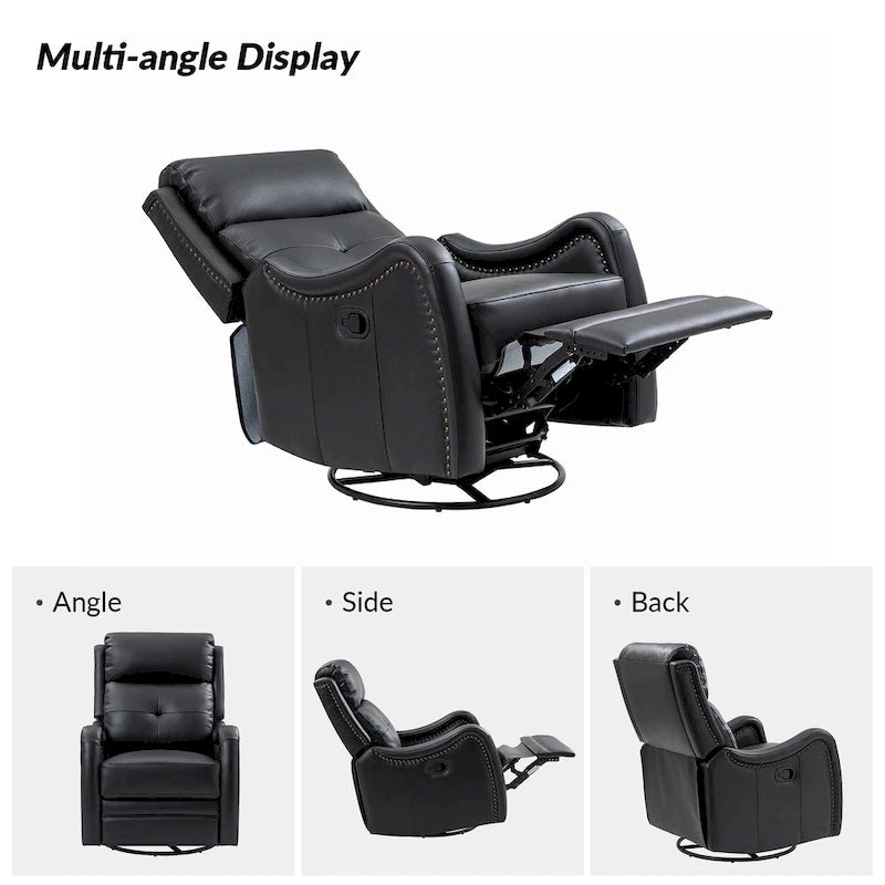 Fauteuil inclinable, pivotant et à bascule en cuir véritable avec clous décoratifs