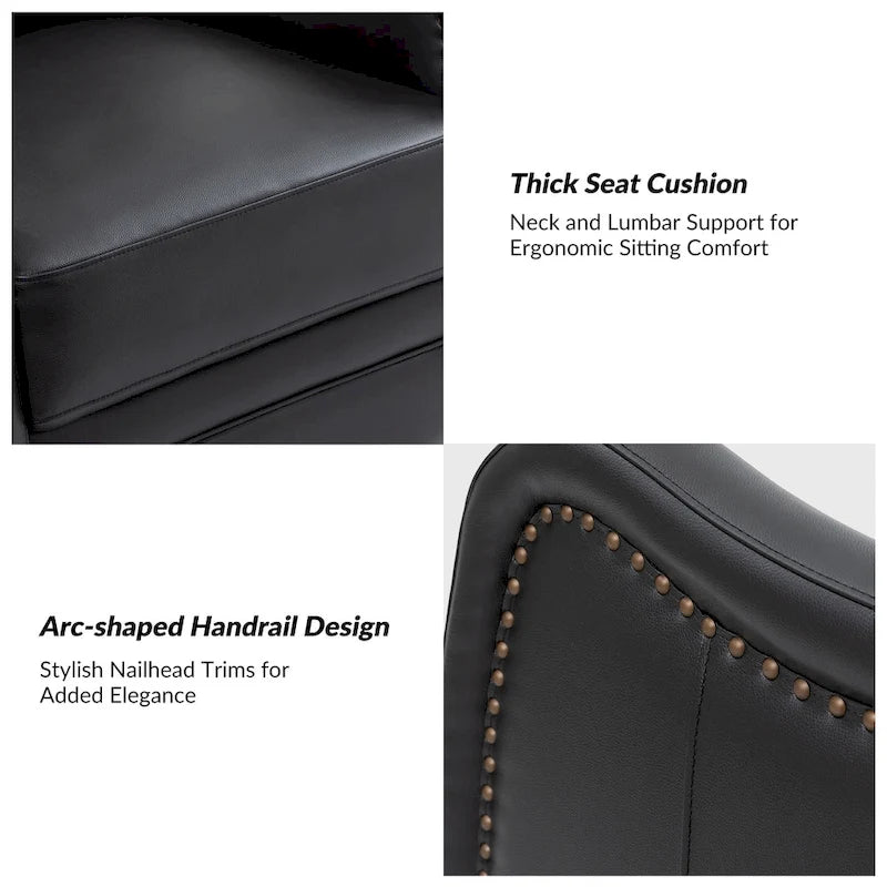 Fauteuil inclinable, pivotant et à bascule en cuir véritable avec clous décoratifs