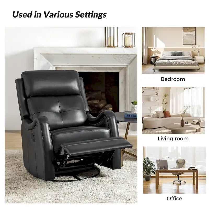 Fauteuil inclinable, pivotant et à bascule en cuir véritable avec clous décoratifs