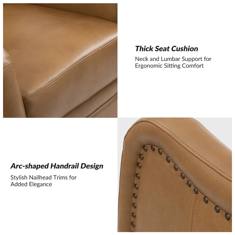 Fauteuil inclinable, pivotant et à bascule en cuir véritable avec clous décoratifs