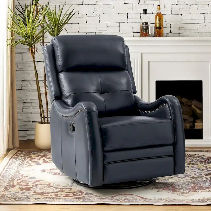 Fauteuil inclinable, pivotant et à bascule en cuir véritable avec clous décoratifs
