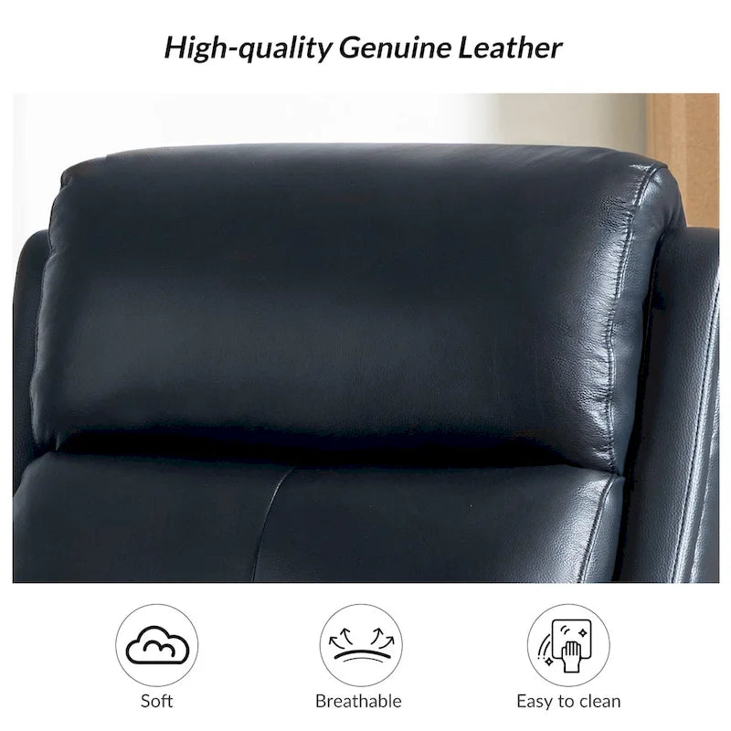 Fauteuil inclinable, pivotant et à bascule en cuir véritable avec clous décoratifs