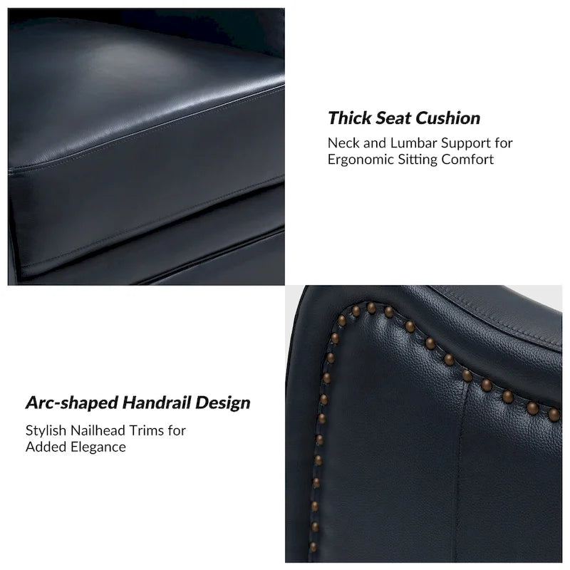 Fauteuil inclinable, pivotant et à bascule en cuir véritable avec clous décoratifs