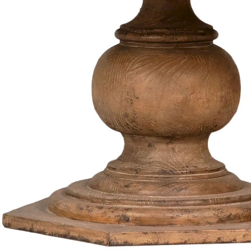 Table de salle à manger ronde de 59 po en pin recyclé naturel vieilli avec piédestal sculpté