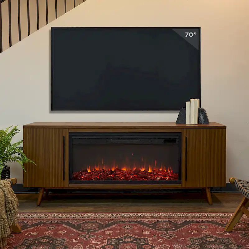 Meuble TV avec cheminée électrique 72 po en érable noir vintage