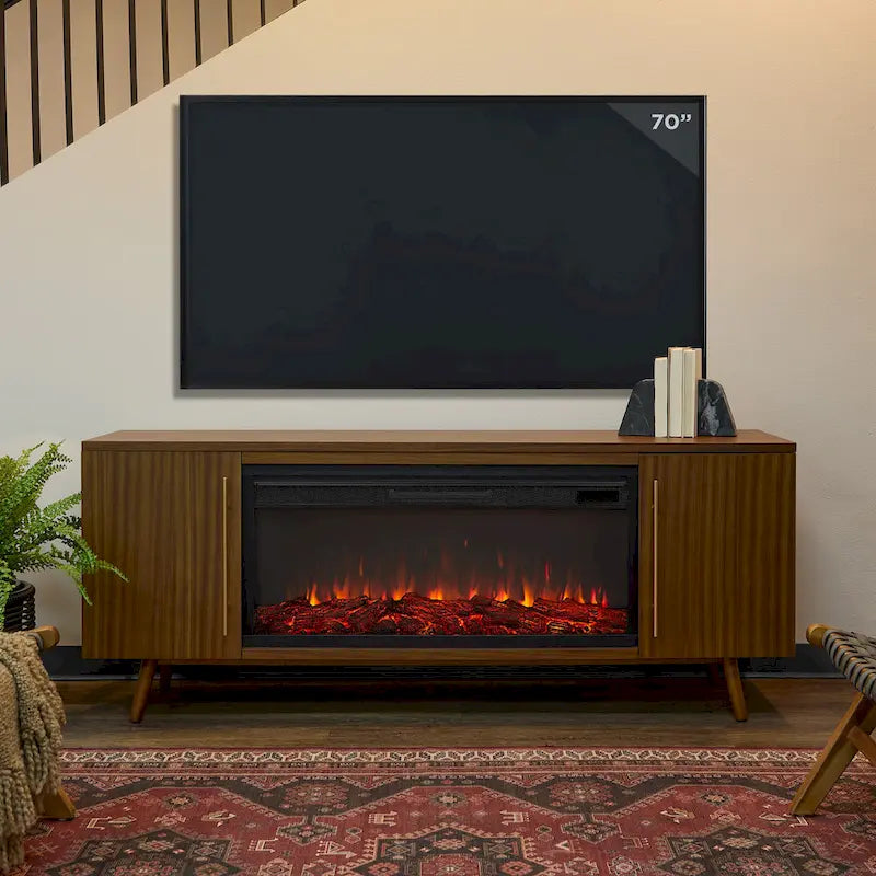 Meuble TV avec cheminée électrique 72 po en érable noir vintage