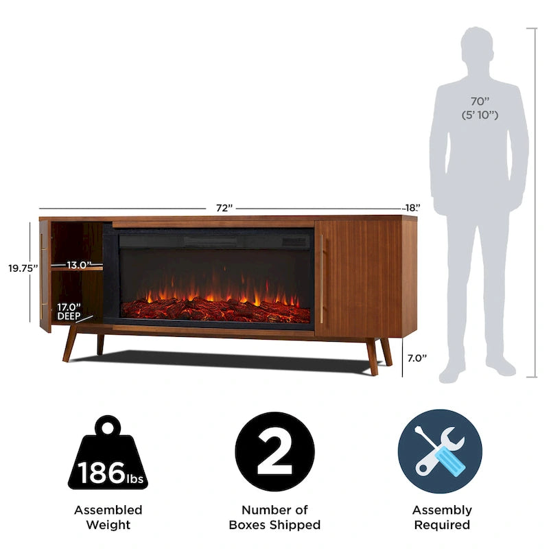 Meuble TV avec cheminée électrique 72 po en érable noir vintage