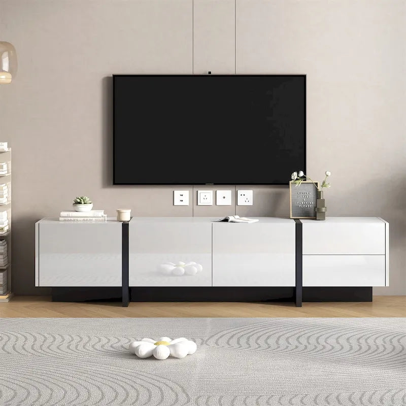 Meuble TV rectangulaire moderne pour téléviseurs jusqu'à 80 po avec surface UV laquée très brillante
