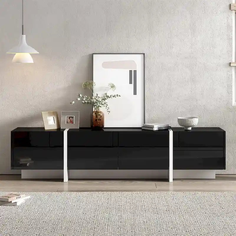 Meuble TV rectangulaire moderne pour téléviseurs jusqu'à 80 po avec surface UV laquée très brillante