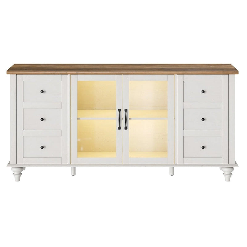 Meuble TV de ferme avec rangement, meuble console de divertissement en verre et bois