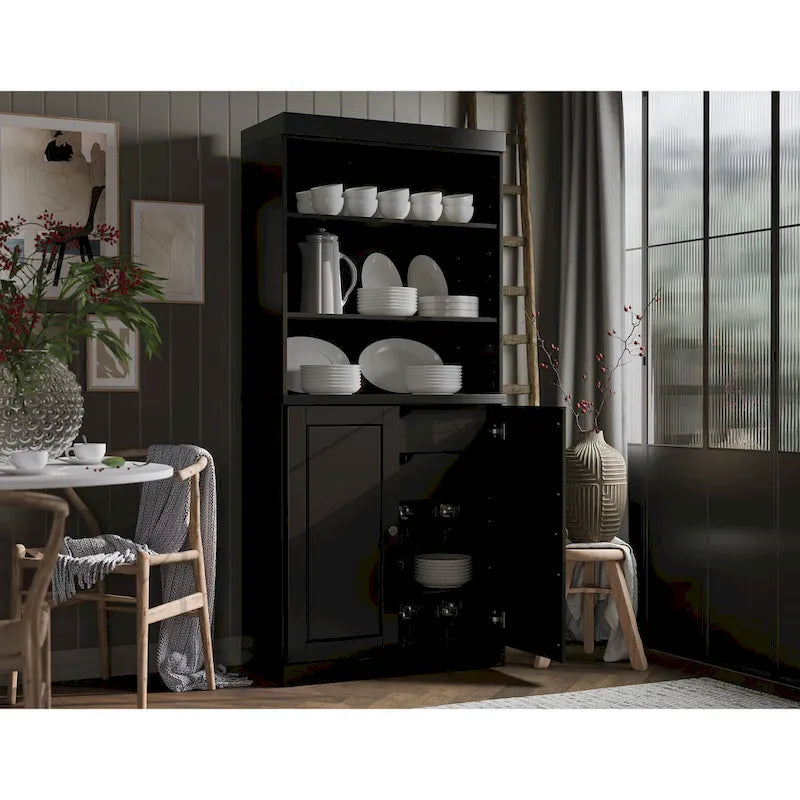 Meuble de rangement de cuisine en bois massif à 100 % avec 2 portes en verre transparent ou en bois massif et organisateur à 2 tiroirs