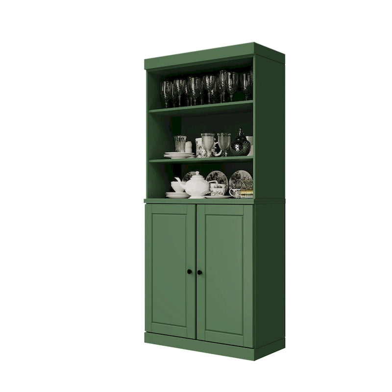 Meuble de rangement de cuisine en bois massif à 100 % avec 2 portes en verre transparent ou en bois massif et organisateur à 2 tiroirs