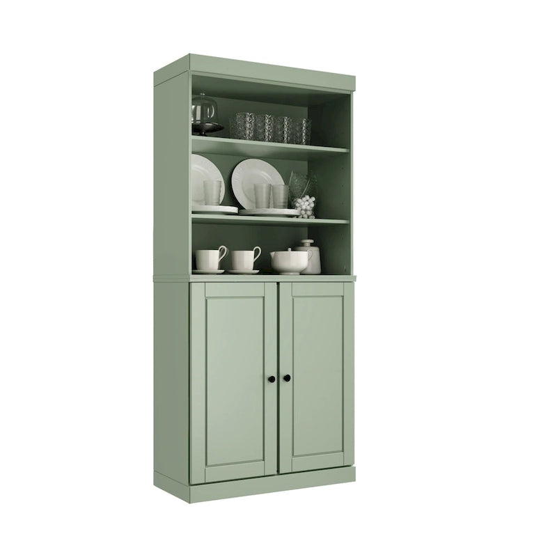 Meuble de rangement de cuisine en bois massif à 100 % avec 2 portes en verre transparent ou en bois massif et organisateur à 2 tiroirs