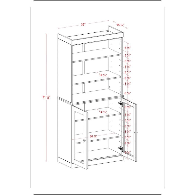 Meuble de rangement de cuisine en bois massif à 100 % avec 2 portes en verre transparent ou en bois massif et organisateur à 2 tiroirs