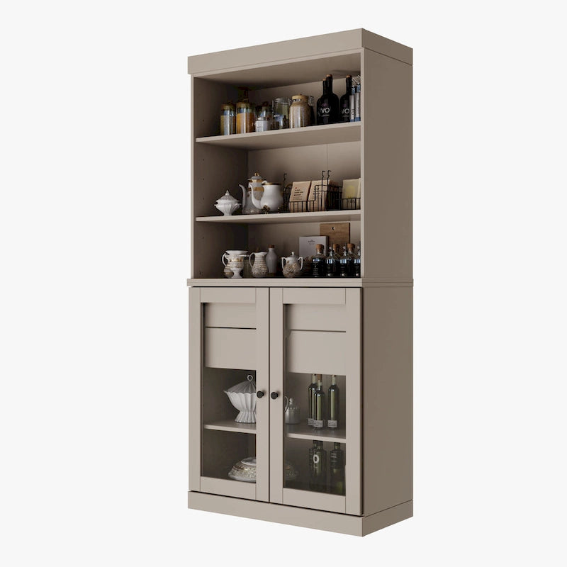 Meuble de rangement de cuisine en bois massif à 100 % avec 2 portes en verre transparent ou en bois massif et organisateur à 2 tiroirs