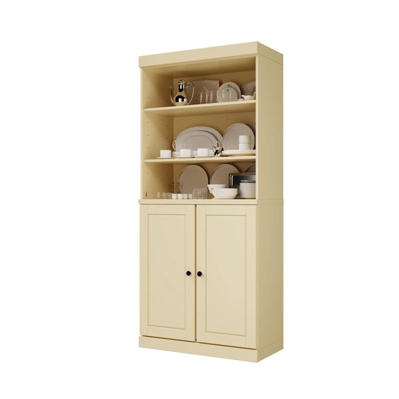Meuble de rangement de cuisine en bois massif à 100 % avec 2 portes en verre transparent ou en bois massif et organisateur à 2 tiroirs