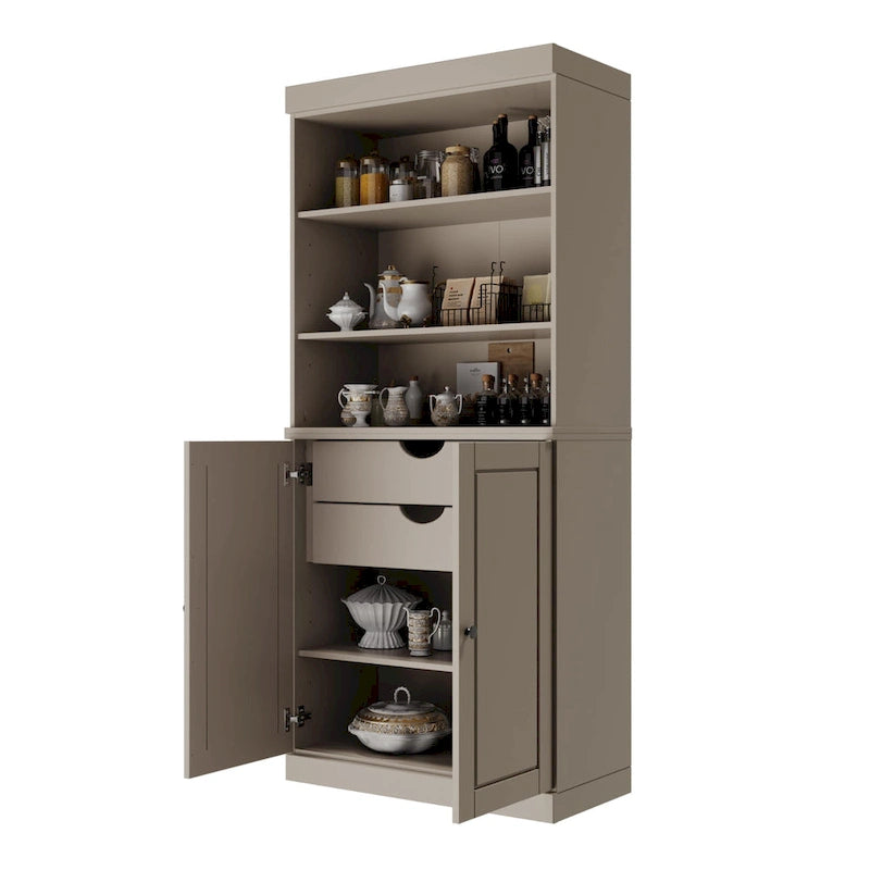 Meuble de rangement de cuisine en bois massif à 100 % avec 2 portes en verre transparent ou en bois massif et organisateur à 2 tiroirs
