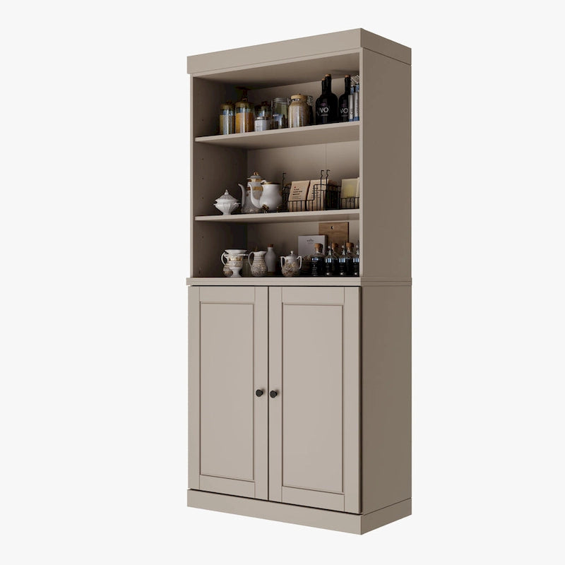Meuble de rangement de cuisine en bois massif à 100 % avec 2 portes en verre transparent ou en bois massif et organisateur à 2 tiroirs