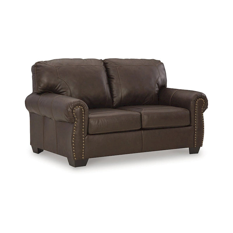 Causeuse à accoudoirs roulés marron foncé – 170 cm L x 102 cm P x 99 cm H