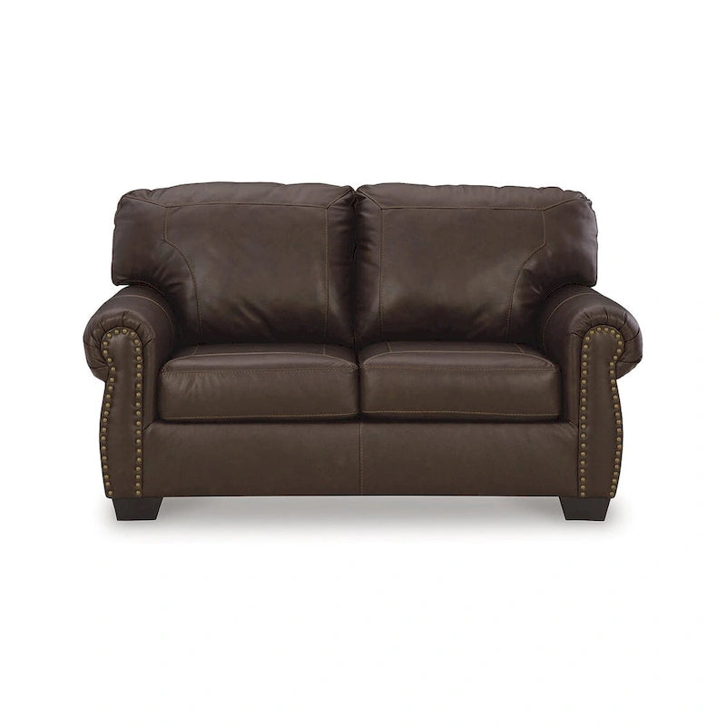 Causeuse à accoudoirs roulés marron foncé – 170 cm L x 102 cm P x 99 cm H