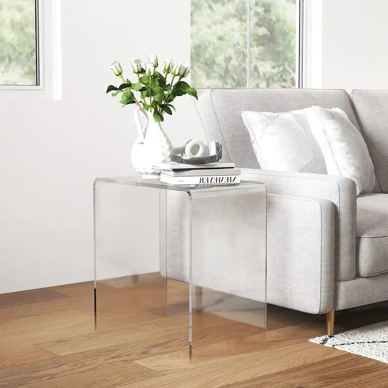Table basse cascade rectangulaire longue tout en acrylique de 21 po d'épaisseur 15 mm