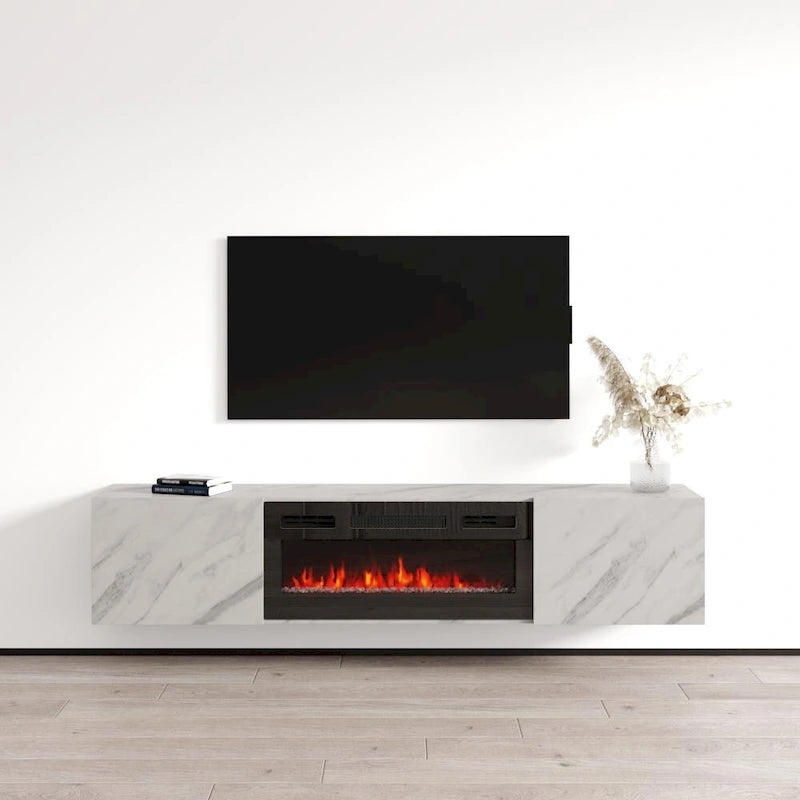 Meuble TV flottant avec cheminée