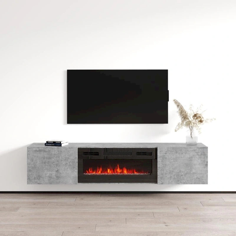 Meuble TV flottant avec cheminée