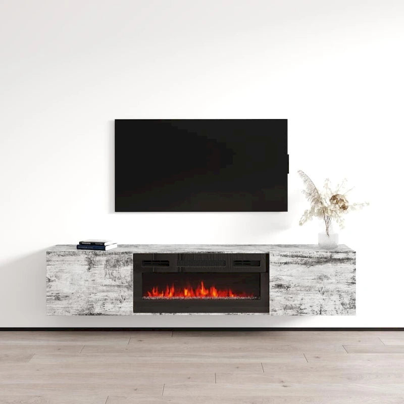 Meuble TV flottant avec cheminée
