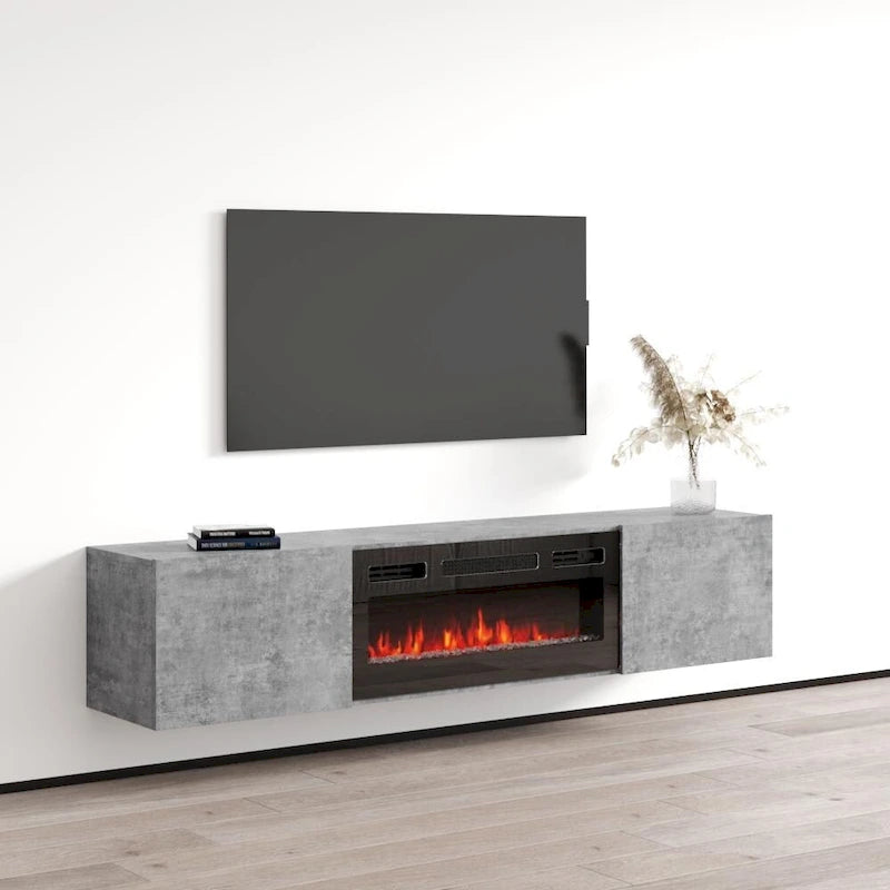 Meuble TV flottant avec cheminée