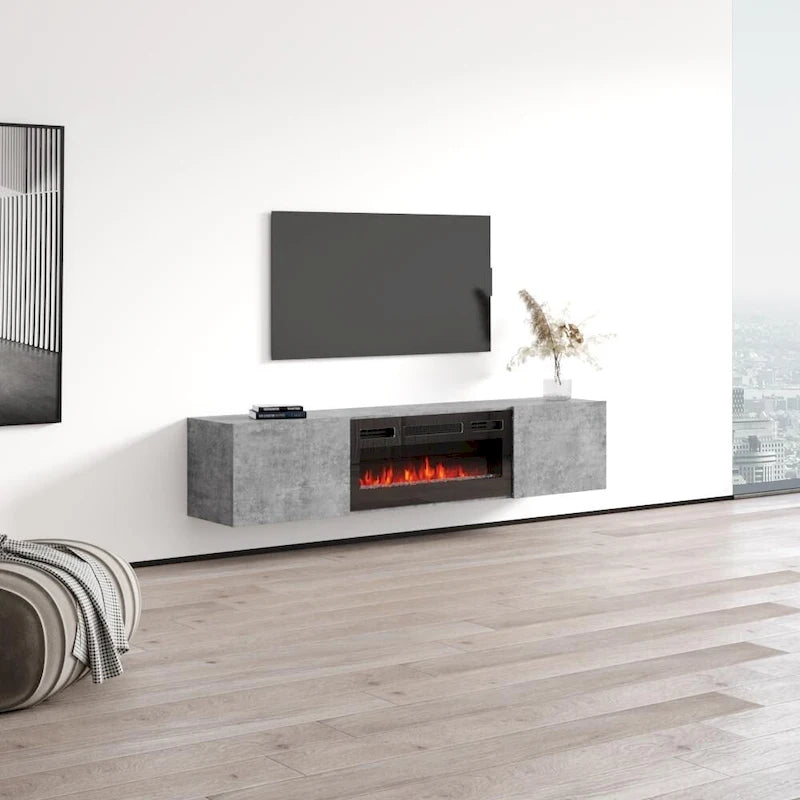 Meuble TV flottant avec cheminée