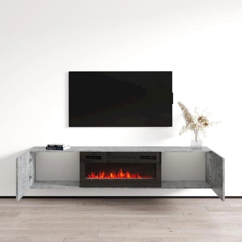 Meuble TV flottant avec cheminée