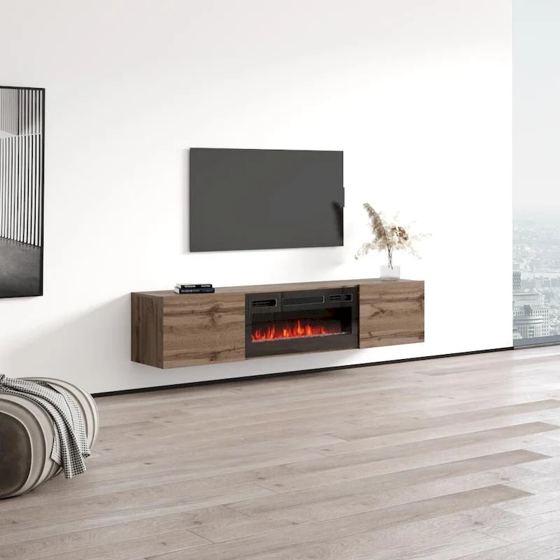 Meuble TV flottant avec cheminée